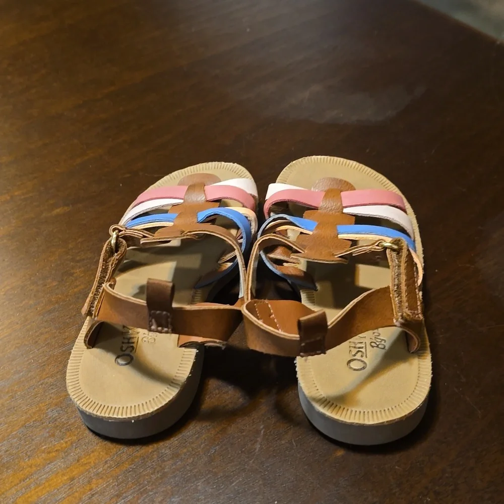 OshKosh Sandals, toddler size 8M‎  pink blue & white on brown/tan